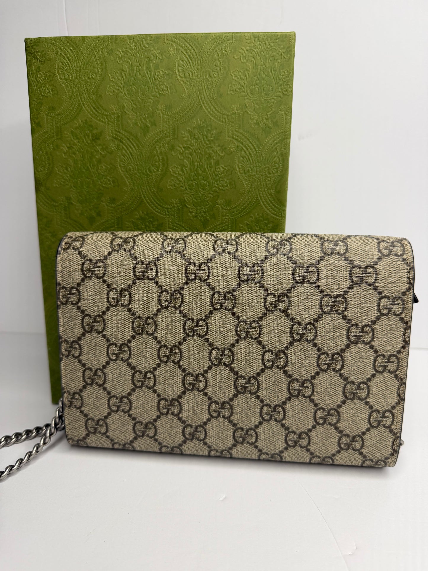 Pre-owned Gucci Dionysus supreme canvas wallet on chain, Crossbody