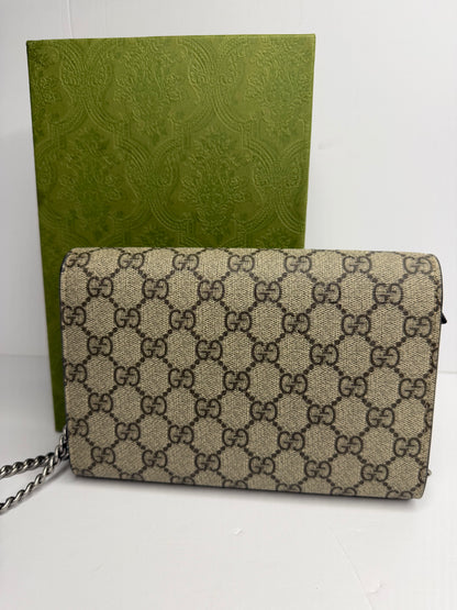 Pre-owned Gucci Dionysus supreme canvas wallet on chain, Crossbody