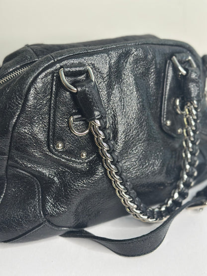 Pre-owned Prada Cervo Lux leather chain shoulder bag with a pebbled texture and silver-tone
