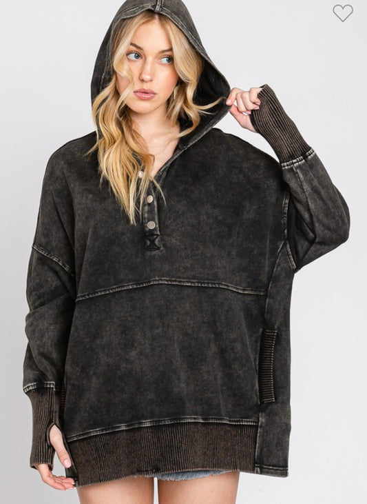Distressed Black Oversized Hoodie