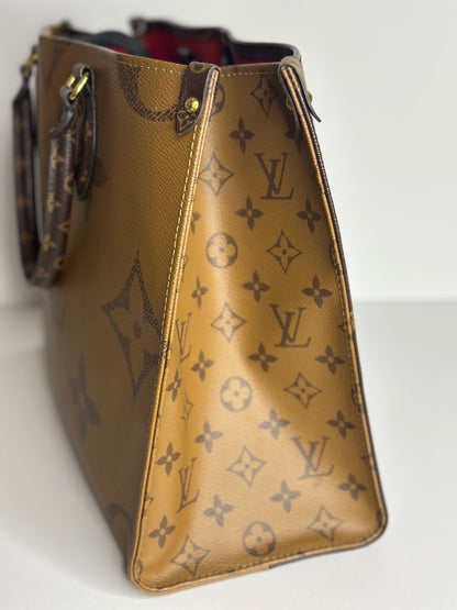 Pre-owned Louis Vuitton reverse monogram canvas on the go MM tote