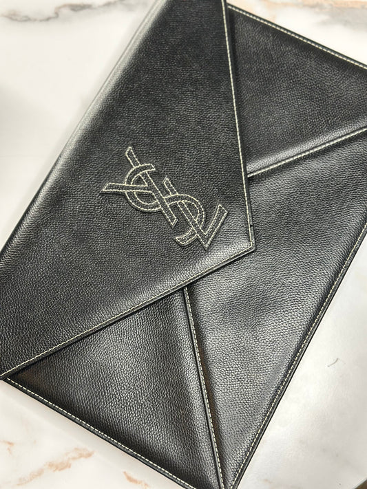 Pre-owned Saint Laurent pebbled leather black leather