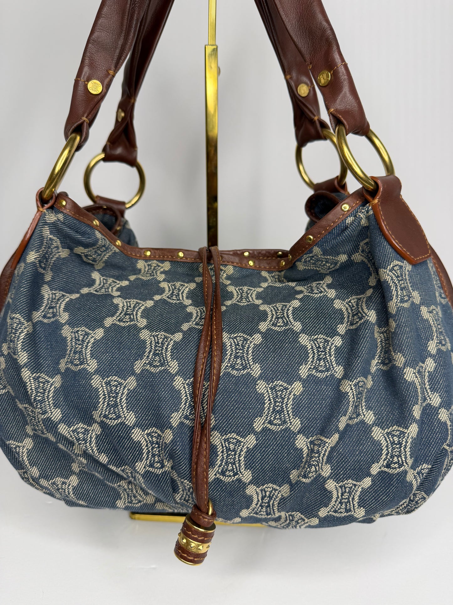 Pre-owned Celine Macadam denim and leather Bittersweet hobo bag