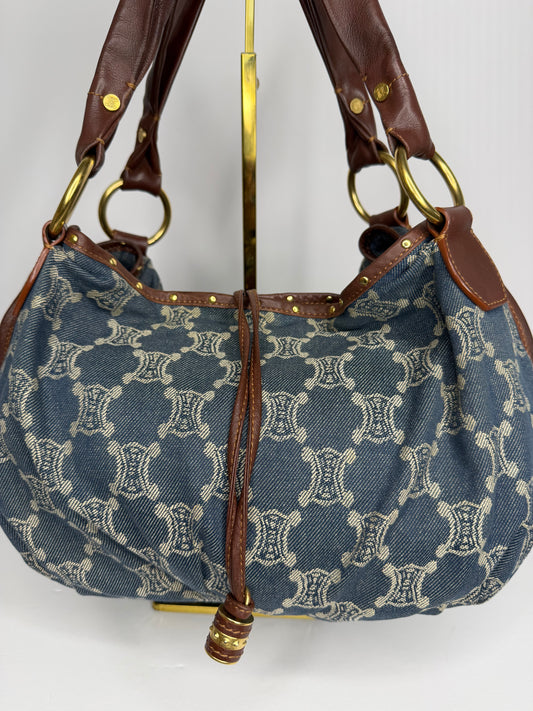 Pre-owned Celine Macadam denim and leather Bittersweet hobo bag