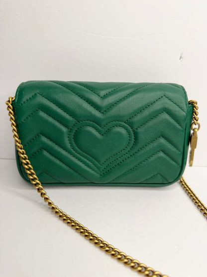 Pre-owned Gucci GG marmont super mini emerald green leather crossbody