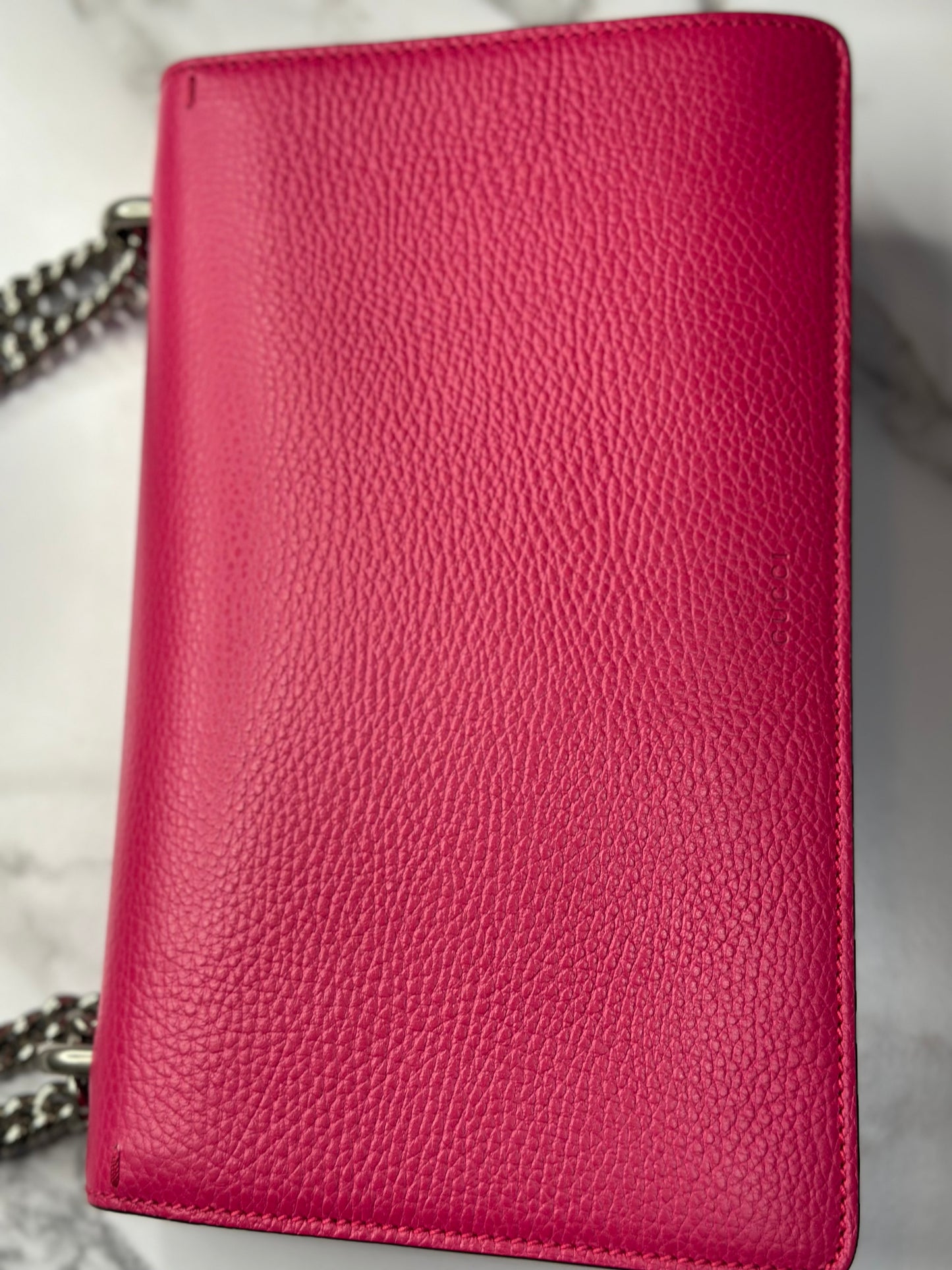 Pre-owned Gucci Hot Pink Leather Medium Dionysus Shoulder bag w/Crystal embellishments