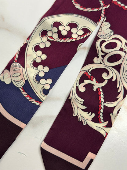 Pre-owned Hermes Silk Les Cles Twilly Bordeaux