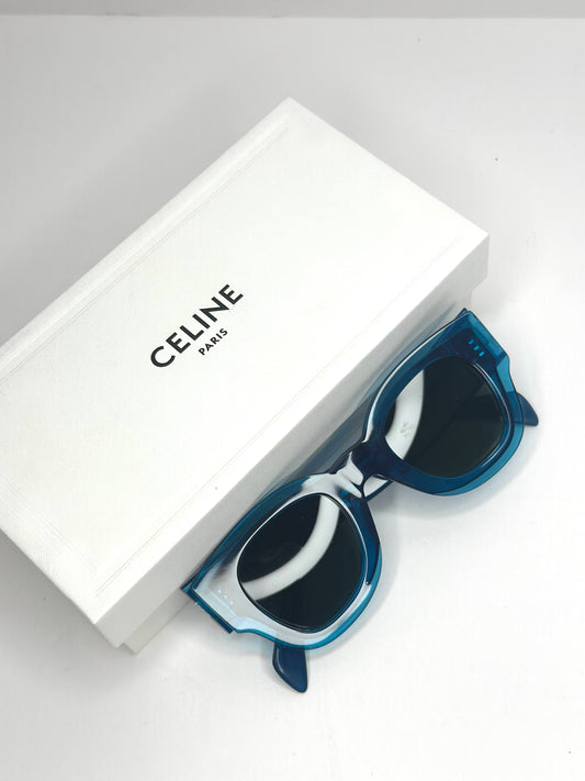 Pre-owned Celine Zoe square sunglasses in petrol blue acetate