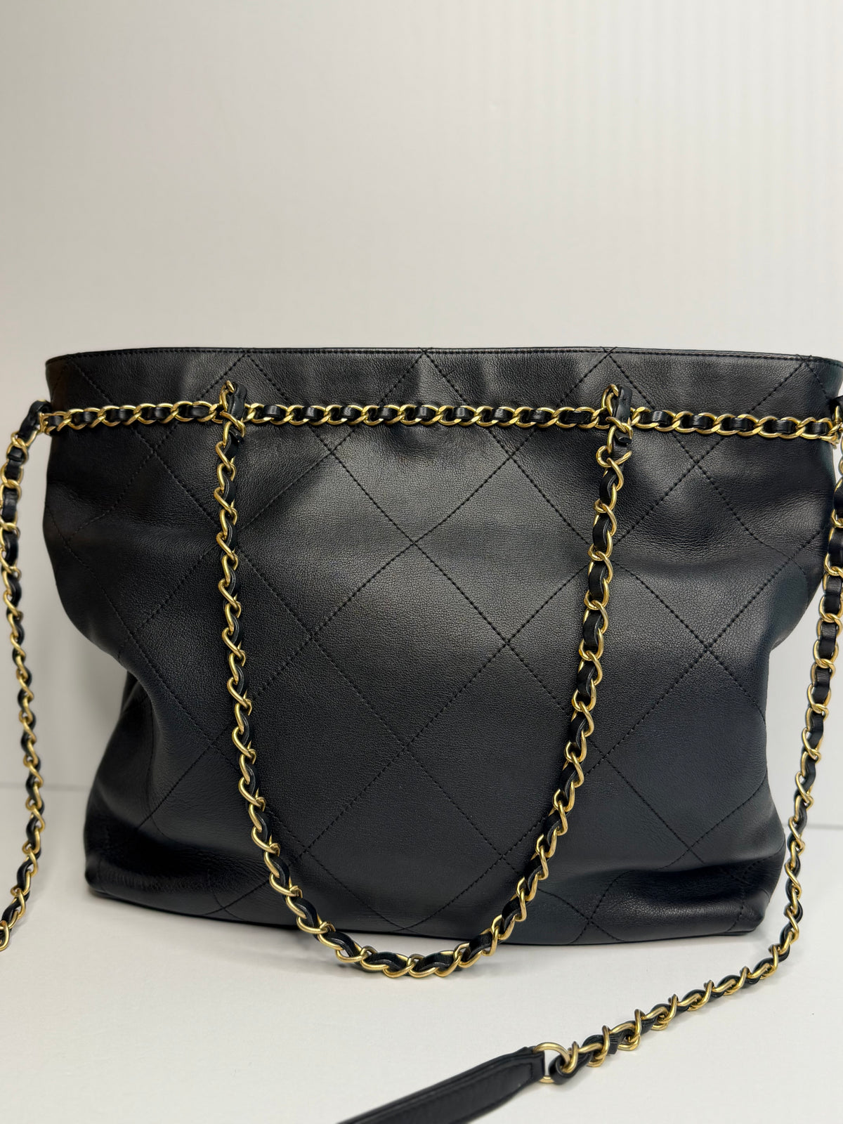 Pre-owned Chanel CC Lock Chain Handle Shopping Tote Quilted Calfskin