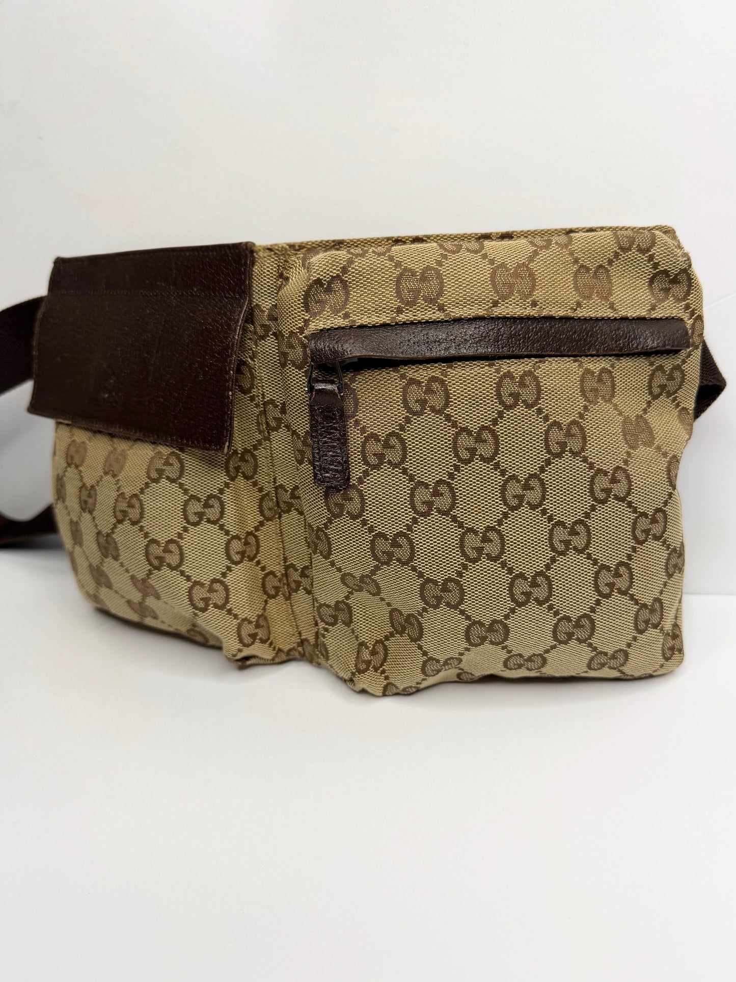 Pre-owned Gucci GG Canvas Double Pocket belt bag