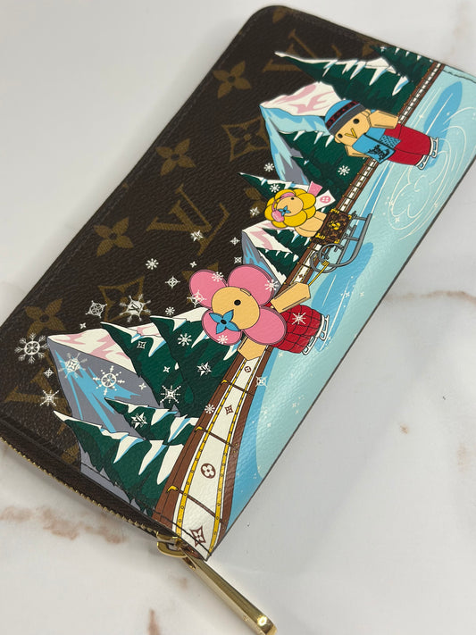 Pre-owned Louis Vuitton Monogram 2023 Christmas Animation Alpine Zippy Wallet Pink