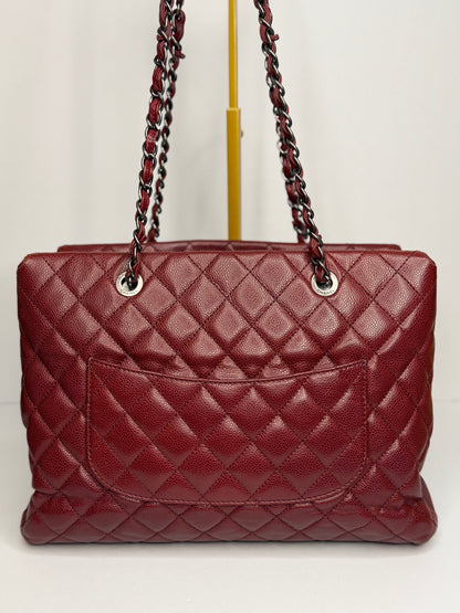 Pre-owned Chanel Burgundy Quilted Caviar Leather Shopping Tote