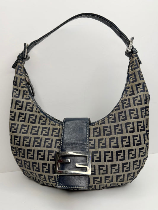 Pre-owned Fendi Fendi Zucca Mama Half Moon Navy Shoulder Bag