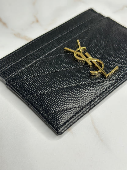 Pre-owned Saint Laurent grain de poudre black card holder