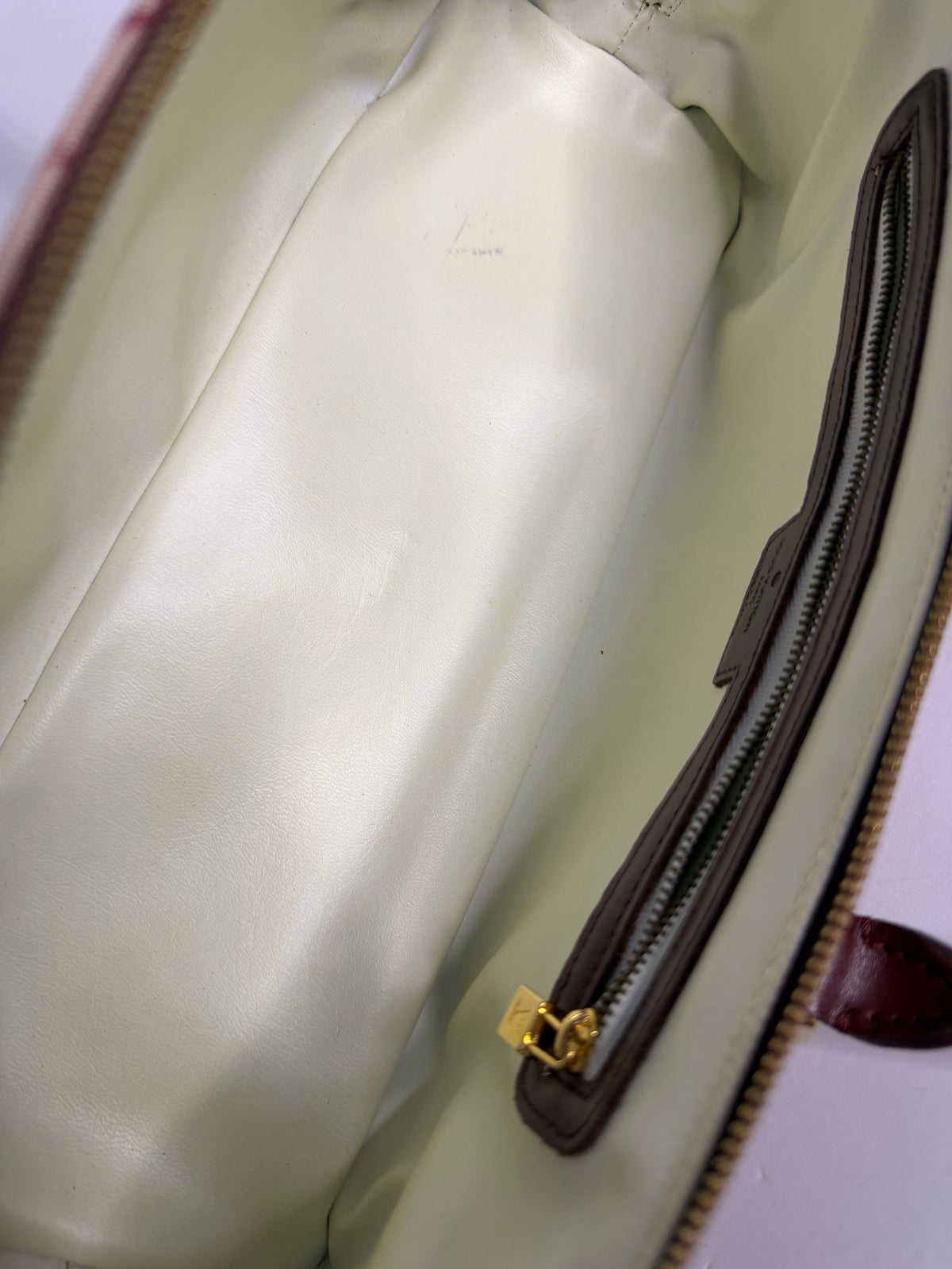 Pre-owned Louis Vuitton Mini Lin Cherry Canvas Alma long top handle tote