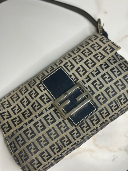 Pre-owned Fendi Zucchino Baguette Shoulder Bag in Blue