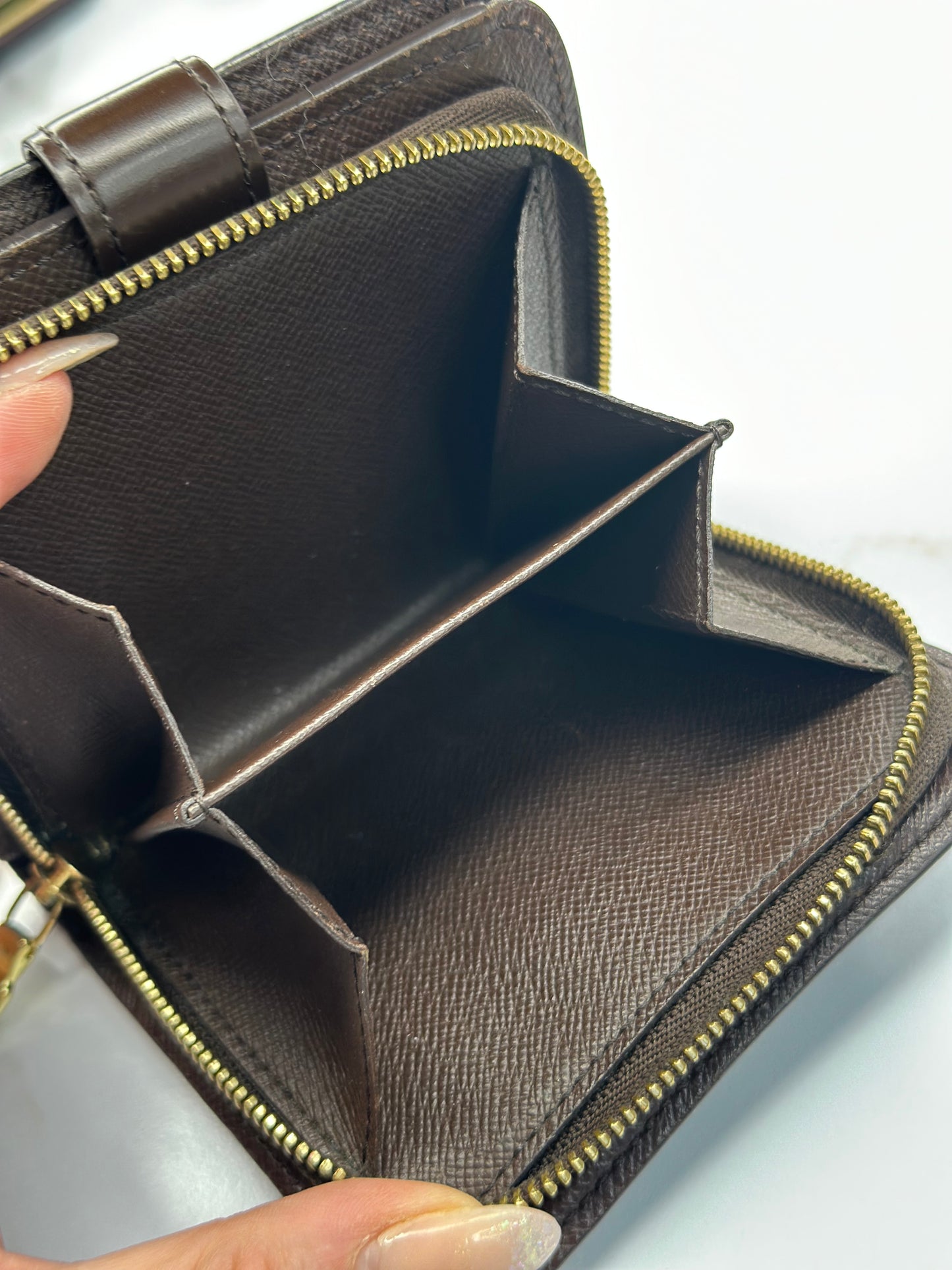 Pre-owned Louis Vuitton Damier ebene canvas compact wallet