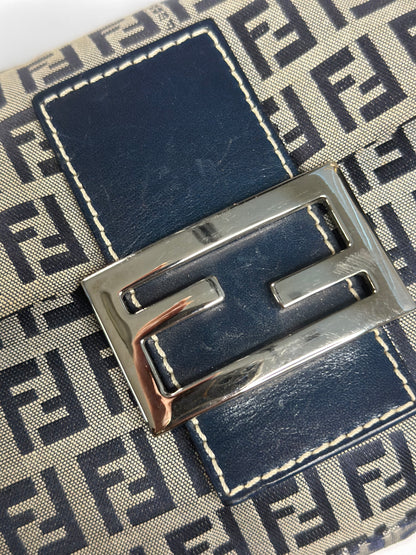 Pre-owned Fendi Zucchino Baguette Shoulder Bag in Blue