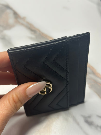 Pre-owned Gucci GG Marmont Black matelasse leather cardholder