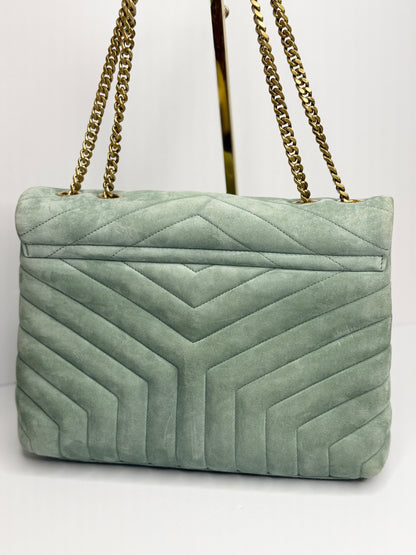 Pre-owned Saint Laurent soft vert opaline green suede medium Lou LoU shoulder bag