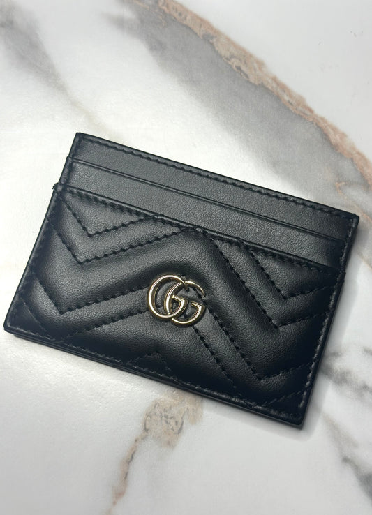 Pre-owned Gucci GG Marmont Black matelasse leather cardholder