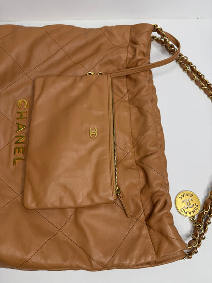 Pre-owned Chanel Caramel Calfskin Quilted 22 Hobo Bag Medium Antique Gold Hardware
