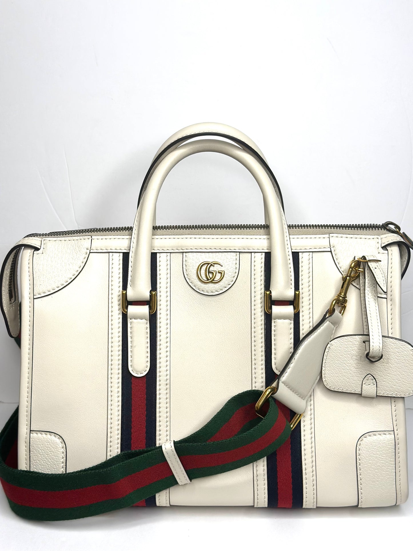 Pre-owned Gucci Bauletto Medium Top Handle Bag w/ophidia strap
