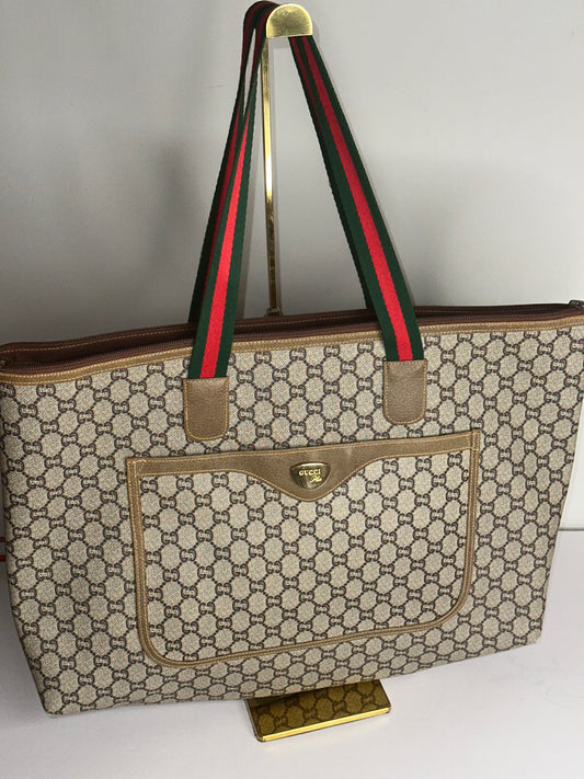 Pre-owned Gucci GG Plus Canvas Sherry line tote