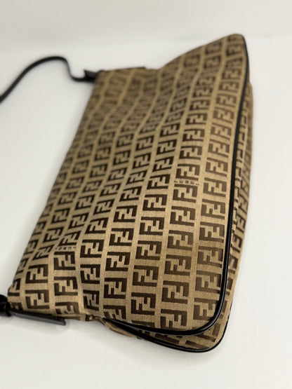 Pre-owned Fendi Zucchino canvas Brown baguette shoulder bag