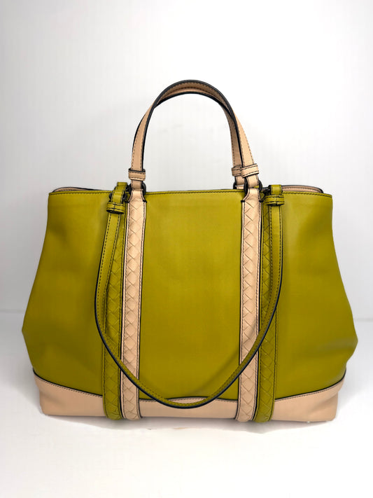 Pre-owned Bottega Veneta Intrecciato Corso Leather Tote Bag Green x Pink