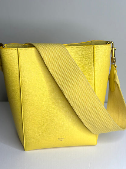 Pre-owned Celine Soft Grained yellow Calfskin Small Sangle Bucket Bag