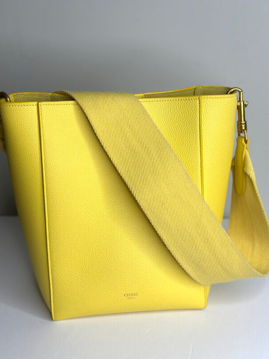 Pre-owned Celine Soft Grained yellow Calfskin Small Sangle Bucket Bag