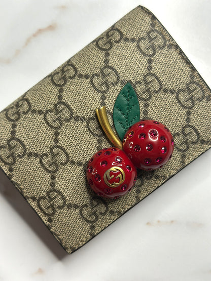 Pre-owned Gucci supreme canvas cherry compact wallet