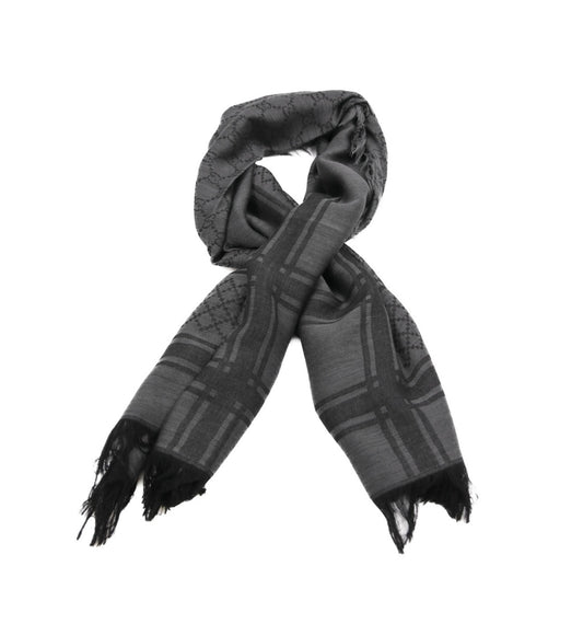 Pre-owned Gucci GG pattern wool and silk blend grey and black scarf