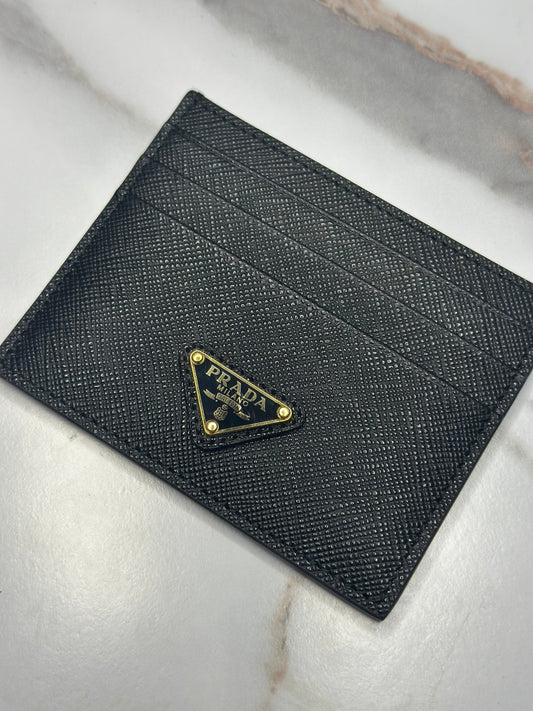 Pre-owned Prada black Saffiano leather card holder