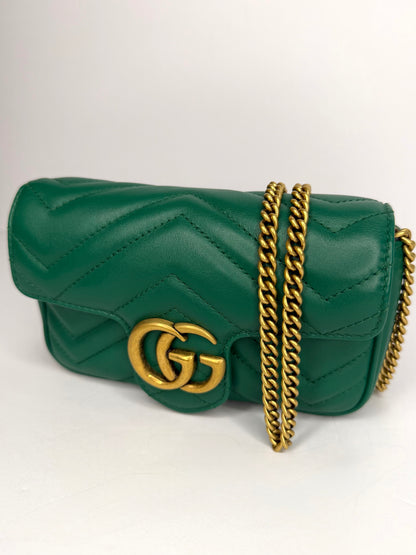 Pre-owned Gucci GG Marmont emerald green super mini crossbody
