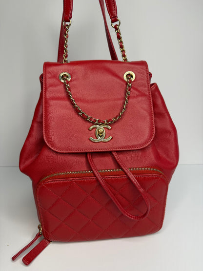Pre-owned Chanel red caviar leather Business Affinity Backpack