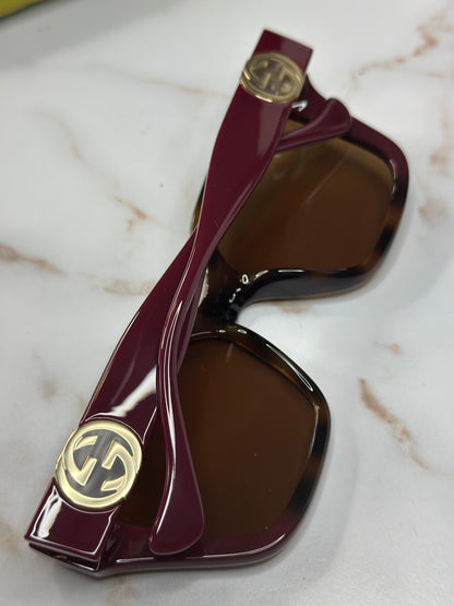 Pre-owned Gucci burgundy Havana interlocking logo sunglasses