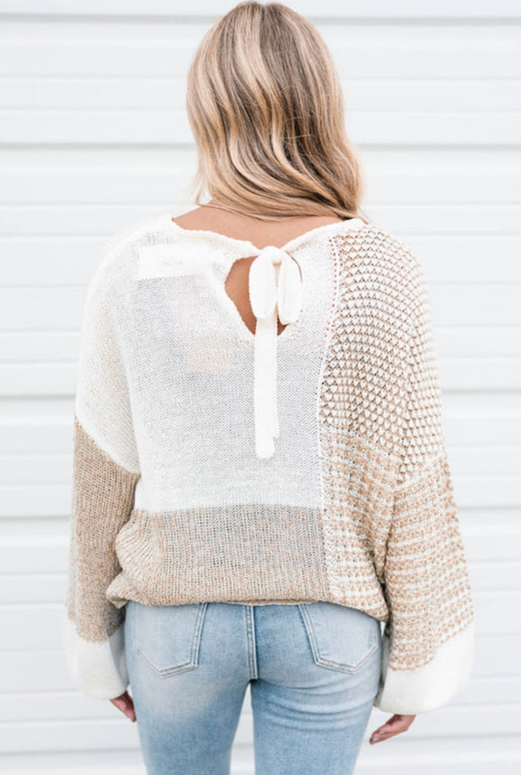 Oatmeal Knit Tie Keyhole Oversized Sweater