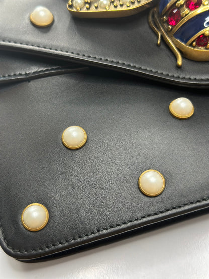 Pre-owned Gucci Nappa Pearl Studded Mini Queen Margaret Broadway Shoulder Bag Black