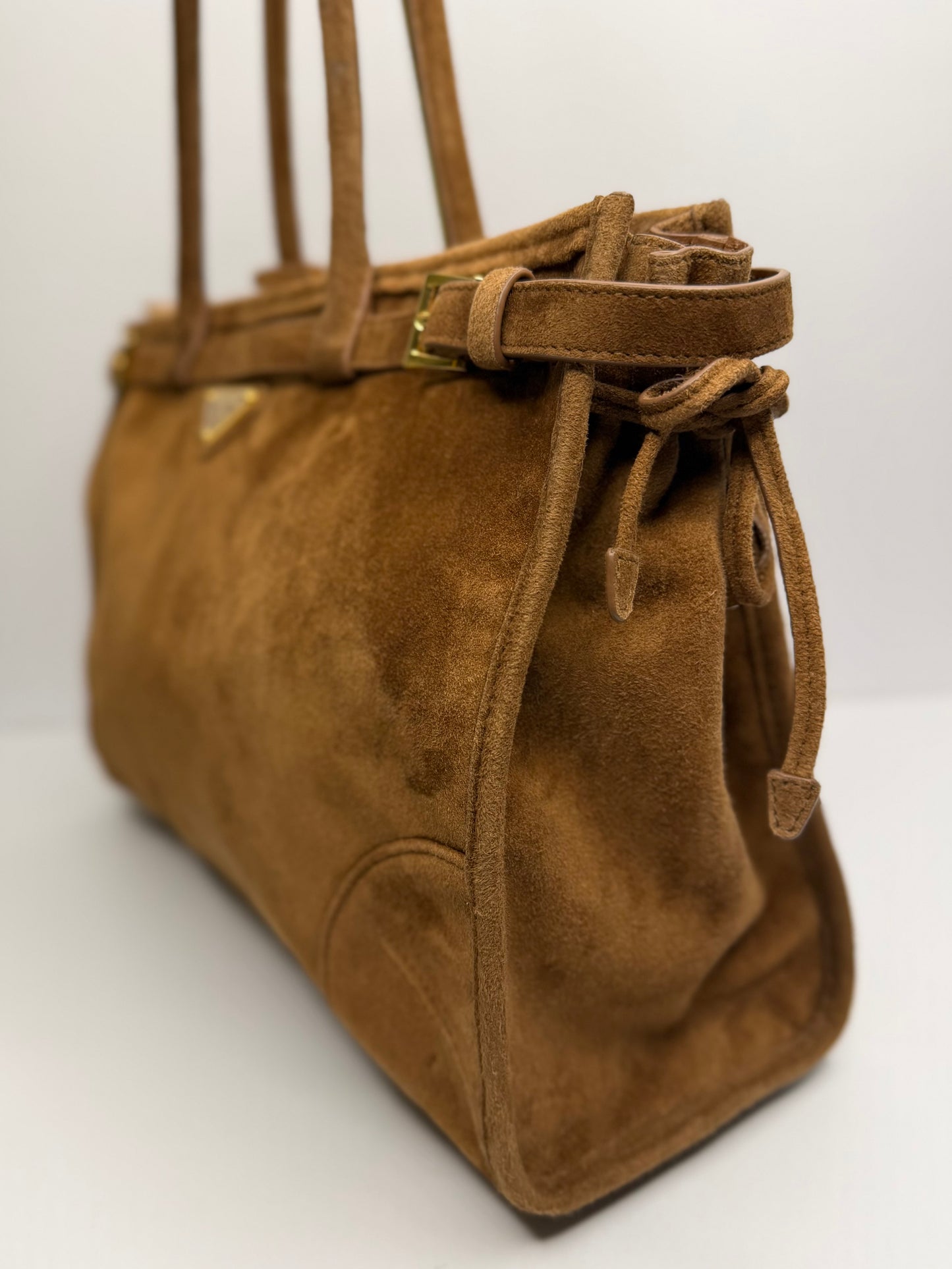 Pre-owned Prada Large Cinnamon Suede Bonnie shoulder tote