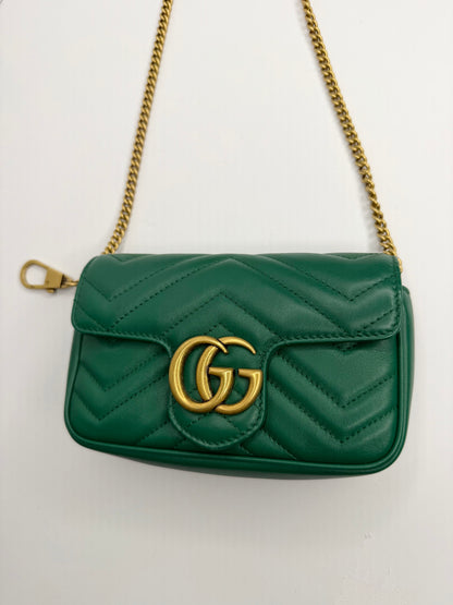 Pre-owned Gucci GG marmont super mini emerald green leather crossbody