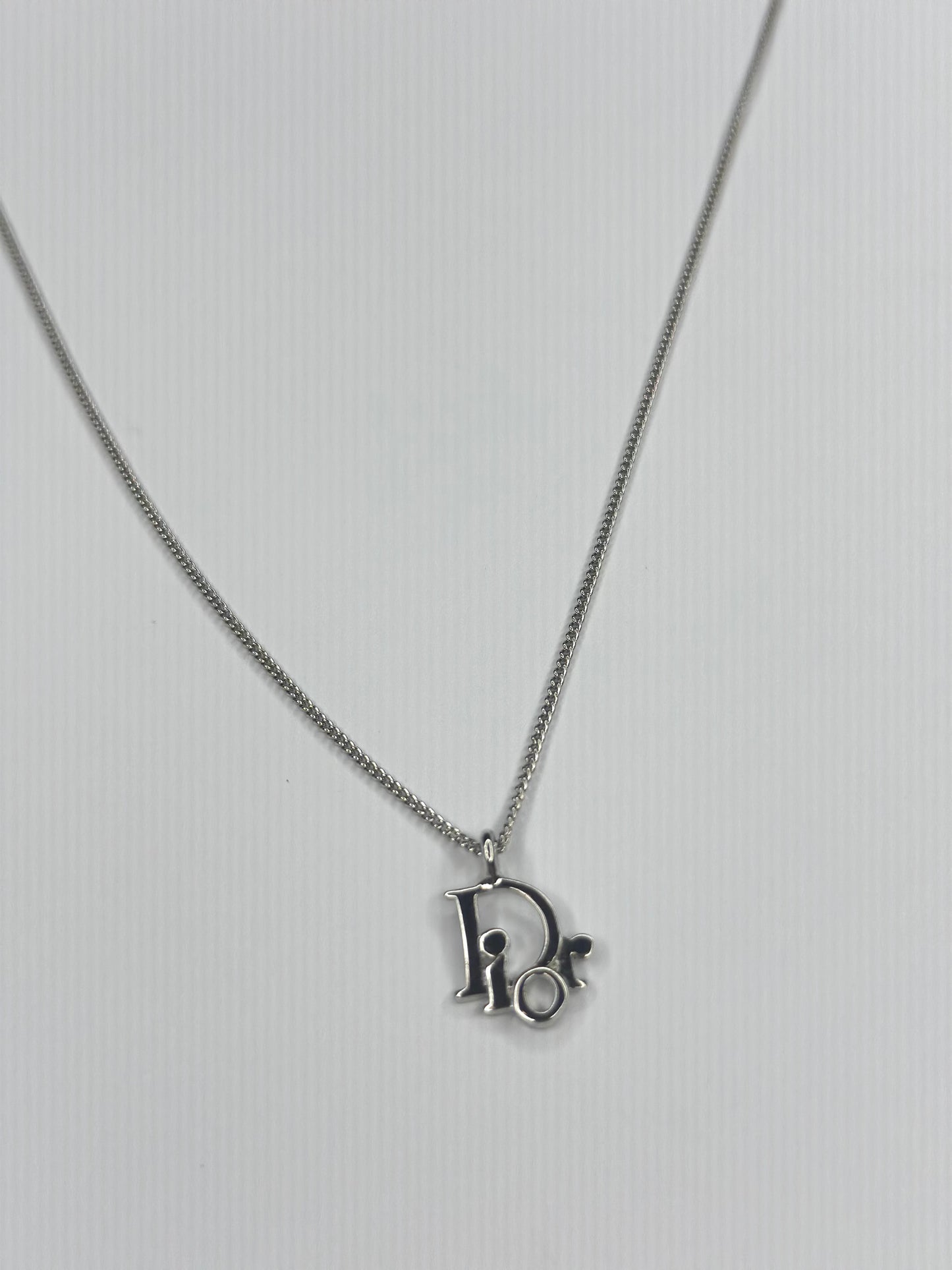 Pre-owned Christian Dior, silver logo pendant necklace