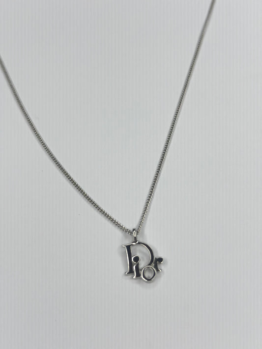 Pre-owned Christian Dior, silver logo pendant necklace