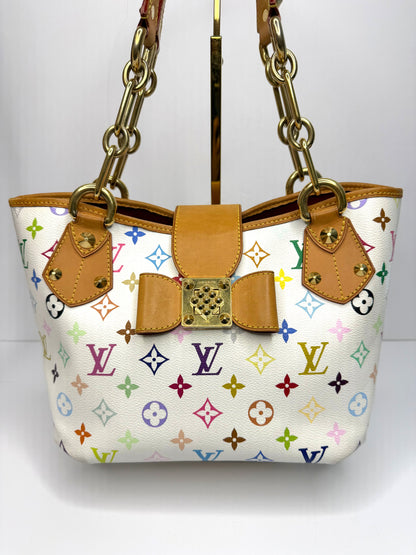Pre-owned Louis Vuitton x Takashi Murakami Annie MM tote bag in white Monogram Multicolore canvas