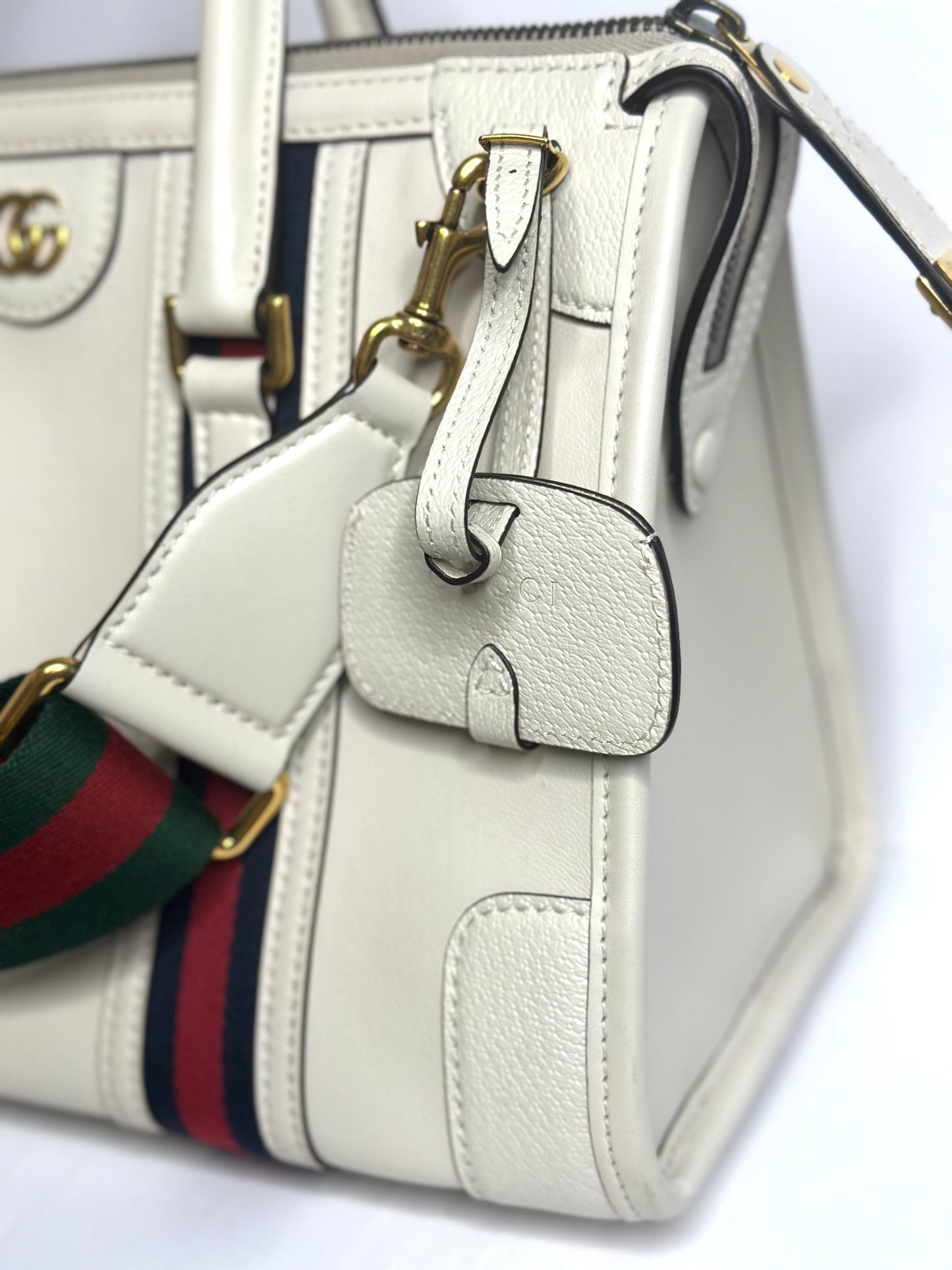 Pre-owned Gucci Bauletto Medium Top Handle Bag w/ophidia strap