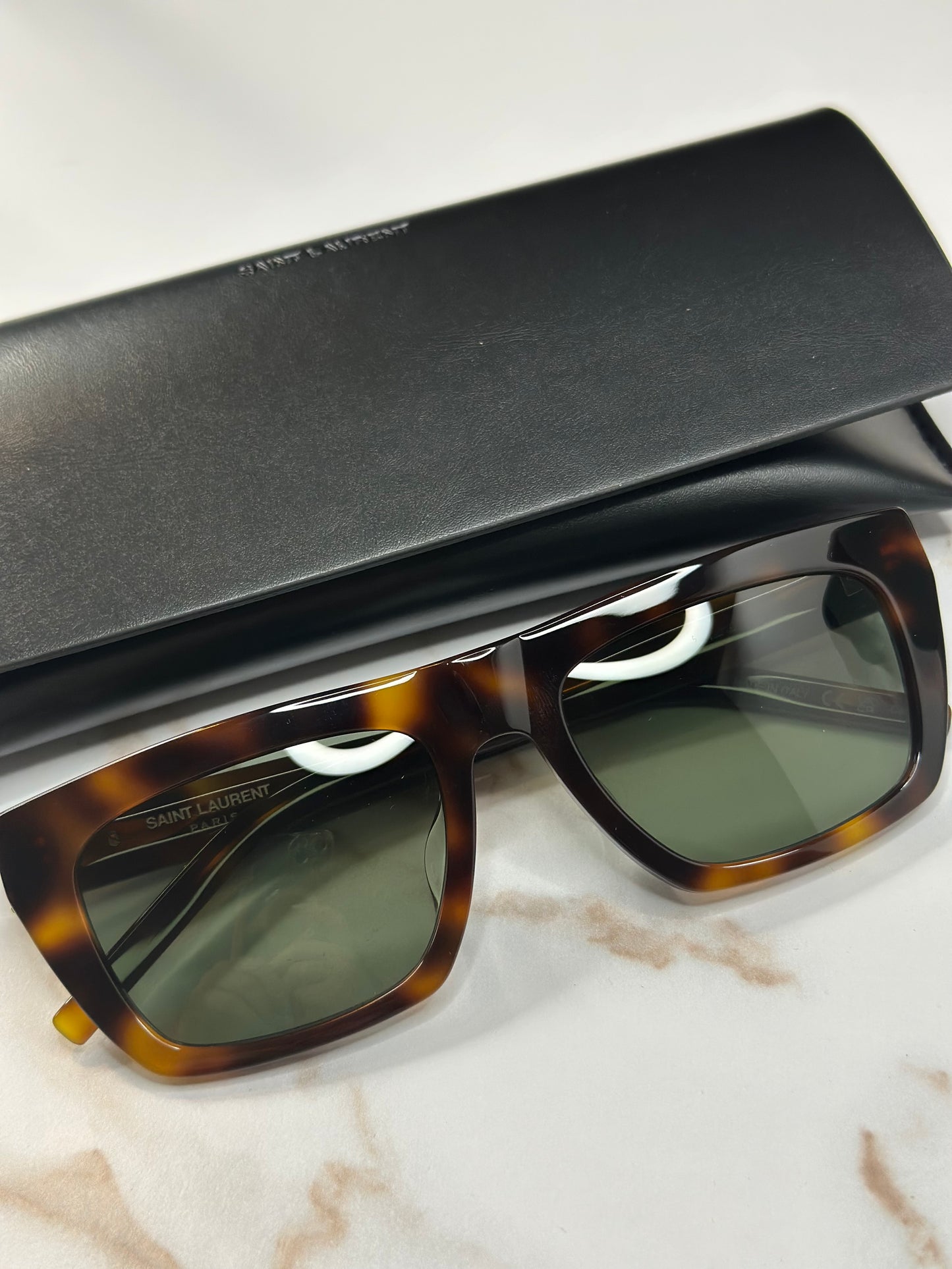Pre-owned Saint Laurent Havana gold logo sunglasses