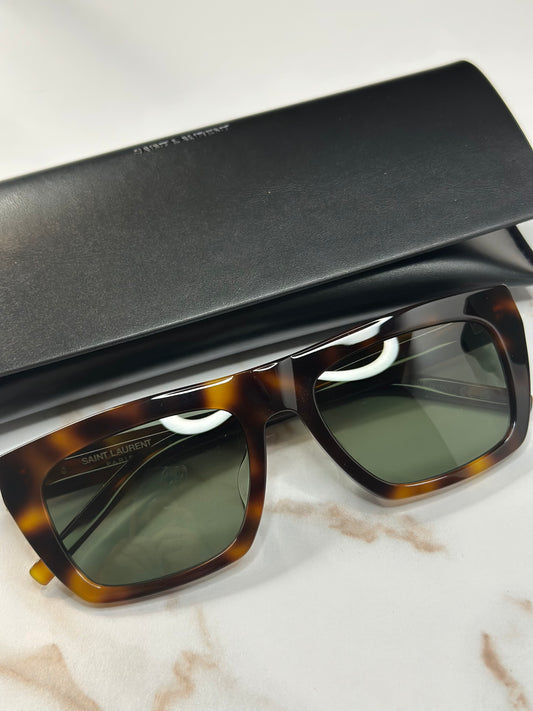 Pre-owned Saint Laurent Havana gold logo sunglasses