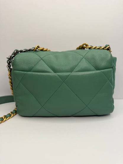 Pre-owned Chanel Lambskin Quilted Medium 19 Flap aquamarine crossbody