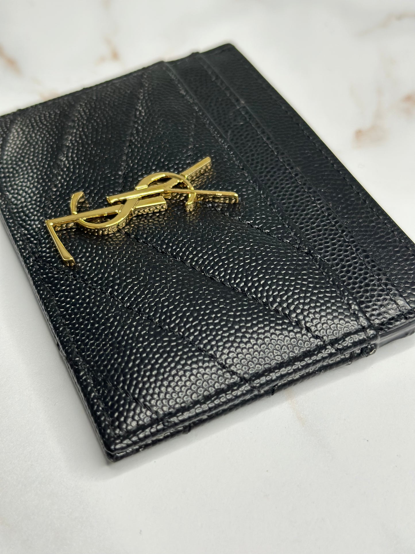 Pre-owned Saint Laurent grain de poudre black card holder